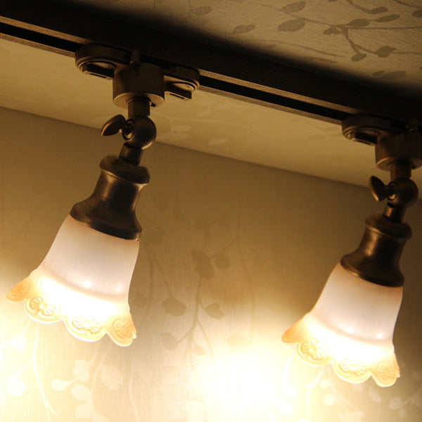 Traditional European Iron & Glass Floral 1-Light Semi-Flush Mount Ceiling Light Track Lighting For Living & Dining Room
