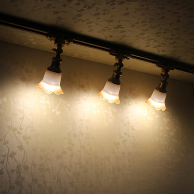 Traditional European Iron & Glass Floral 1-Light Semi-Flush Mount Ceiling Light Track Lighting For Living & Dining Room