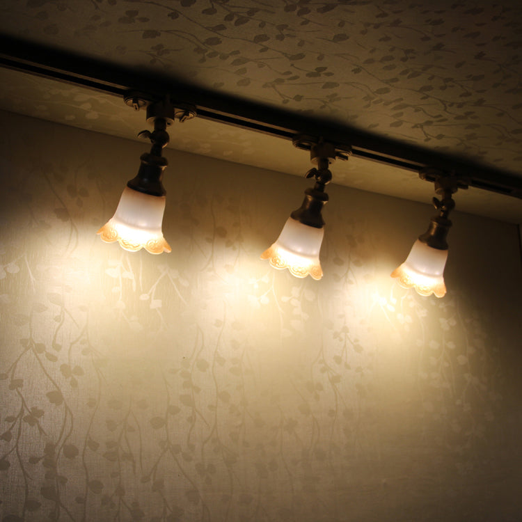 Traditional European Iron & Glass Floral 1-Light Semi-Flush Mount Ceiling Light Track Lighting For Living & Dining Room