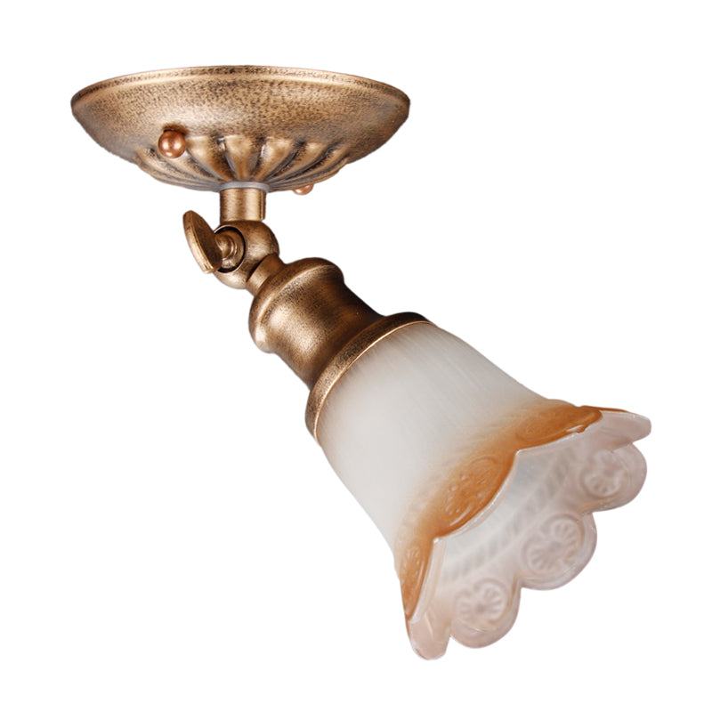 Traditional European Iron & Glass Floral 1-Light Semi-Flush Mount Ceiling Light Track Lighting For Living & Dining Room