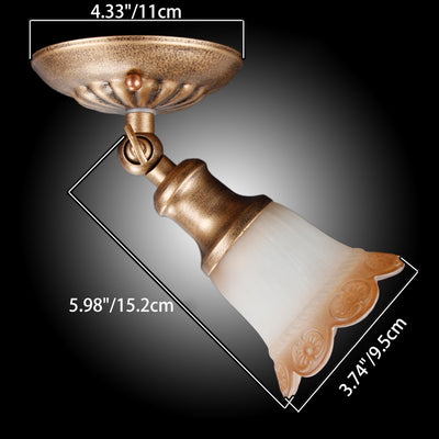 Traditional European Iron & Glass Floral 1-Light Semi-Flush Mount Ceiling Light Track Lighting For Living & Dining Room