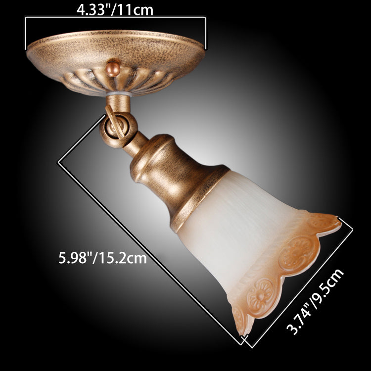 Traditional European Iron & Glass Floral 1-Light Semi-Flush Mount Ceiling Light Track Lighting For Living & Dining Room