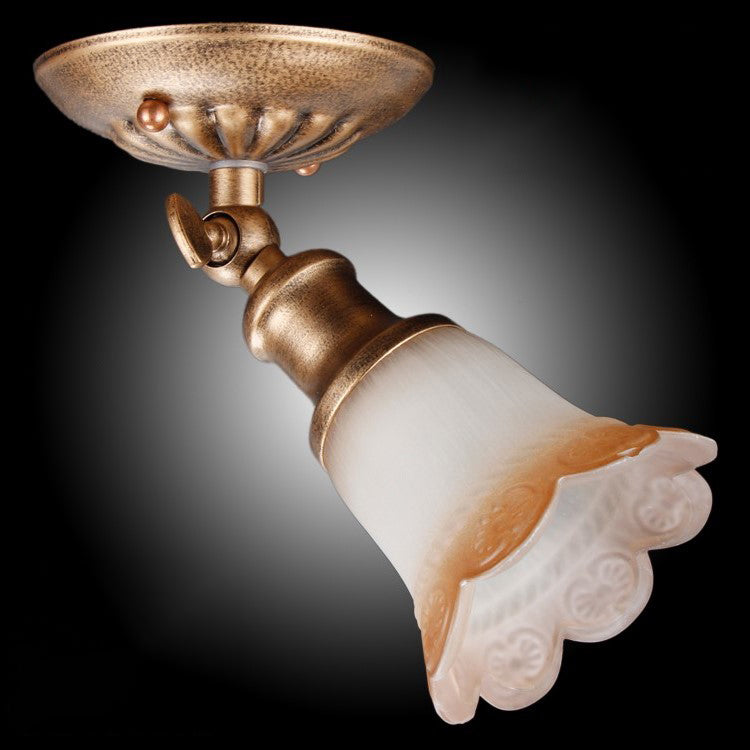 Traditional European Iron & Glass Floral 1-Light Semi-Flush Mount Ceiling Light Track Lighting For Living & Dining Room