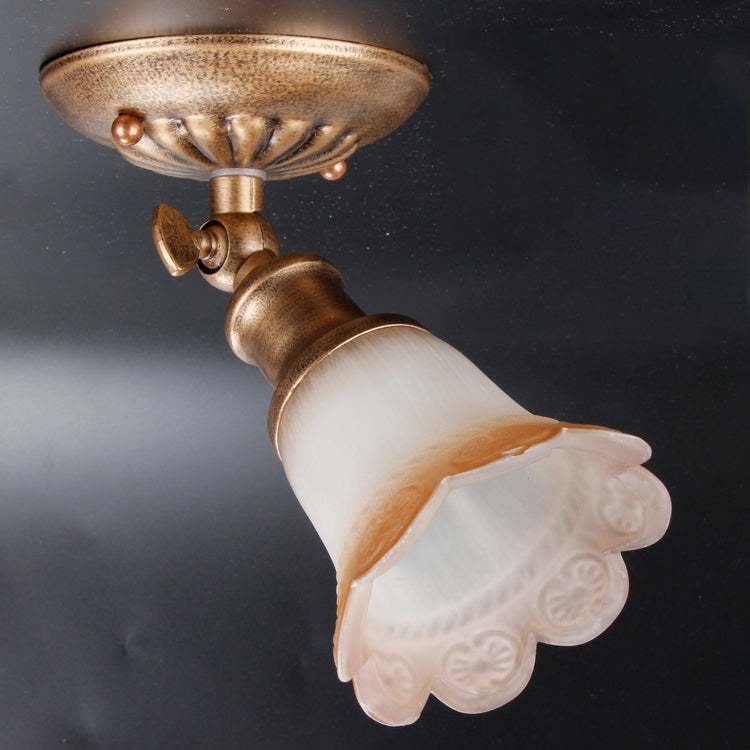 Traditional European Iron & Glass Floral 1-Light Semi-Flush Mount Ceiling Light Track Lighting For Living & Dining Room