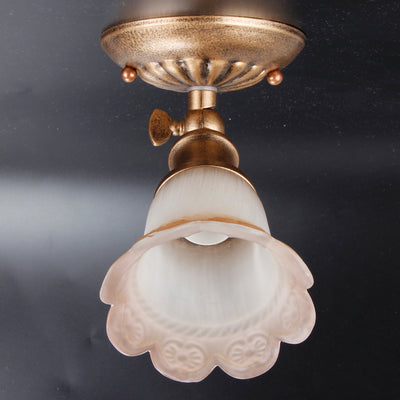 Traditional European Iron & Glass Floral 1-Light Semi-Flush Mount Ceiling Light Track Lighting For Living & Dining Room