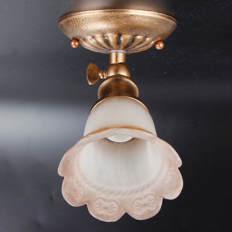 Traditional European Iron & Glass Floral 1-Light Semi-Flush Mount Ceiling Light Track Lighting For Living & Dining Room