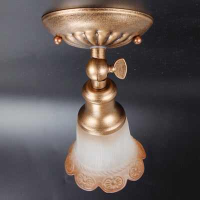 Traditional European Iron & Glass Floral 1-Light Semi-Flush Mount Ceiling Light Track Lighting For Living & Dining Room