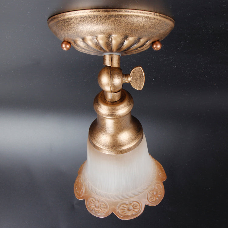Traditional European Iron & Glass Floral 1-Light Semi-Flush Mount Ceiling Light Track Lighting For Living & Dining Room