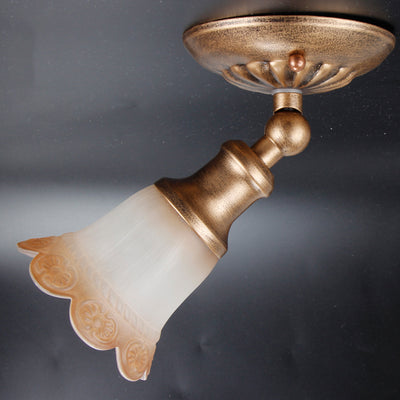 Traditional European Iron & Glass Floral 1-Light Semi-Flush Mount Ceiling Light Track Lighting For Living & Dining Room