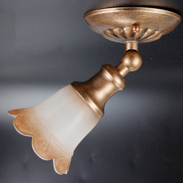 Traditional European Iron & Glass Floral 1-Light Semi-Flush Mount Ceiling Light Track Lighting For Living & Dining Room
