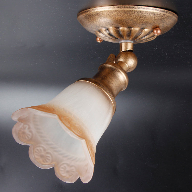 Traditional European Iron & Glass Floral 1-Light Semi-Flush Mount Ceiling Light Track Lighting For Living & Dining Room