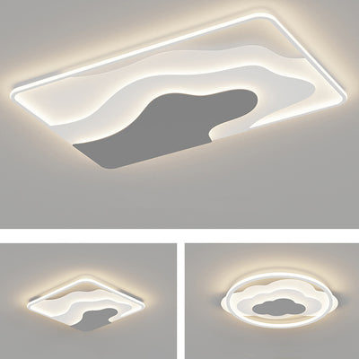 Modern Art Deco Iron & Silicone Cloud-Inspired Rectangular Square Round LED Flush Mount Ceiling Light For Bedroom & Living Room