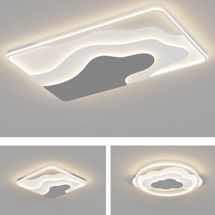 Modern Art Deco Iron & Silicone Cloud-Inspired Rectangular Square Round LED Flush Mount Ceiling Light For Bedroom & Living Room