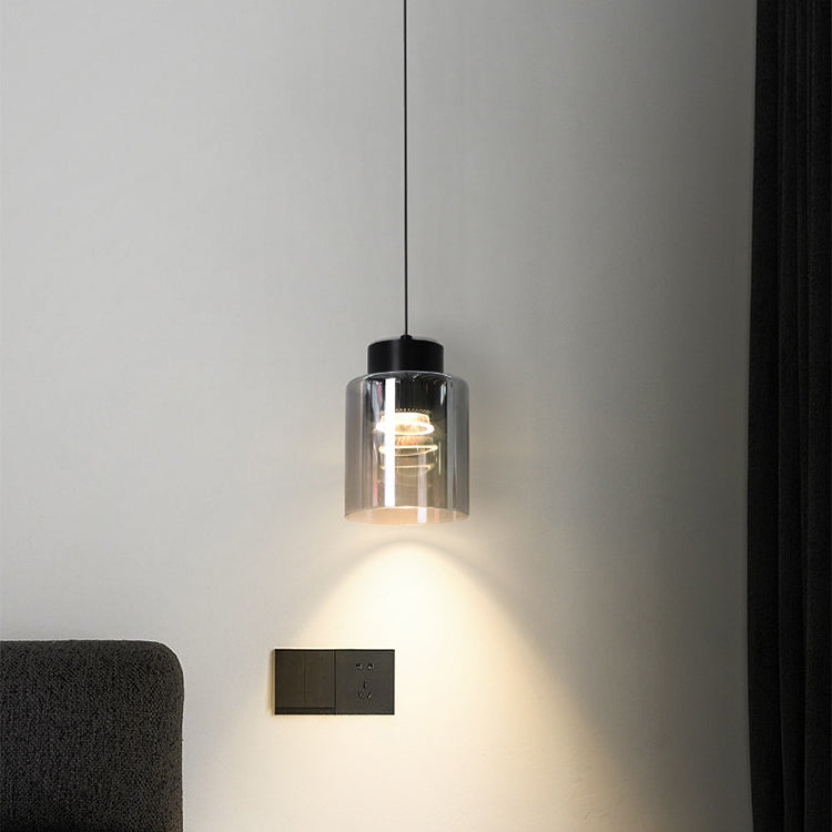 Modern Minimalist Aluminum & Glass Cylindrical Liftable LED Pendant Light For Dining Room & Bedside