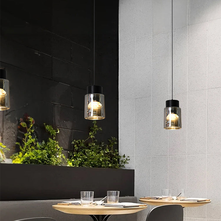 Modern Minimalist Aluminum & Glass Cylindrical Liftable LED Pendant Light For Dining Room & Bedside