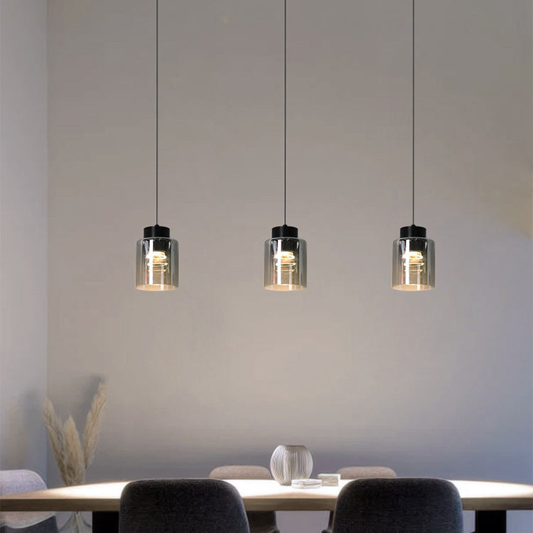 Modern Minimalist Aluminum & Glass Cylindrical Liftable LED Pendant Light For Dining Room & Bedside