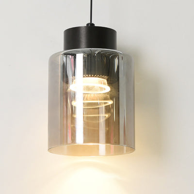 Modern Minimalist Aluminum & Glass Cylindrical Liftable LED Pendant Light For Dining Room & Bedside