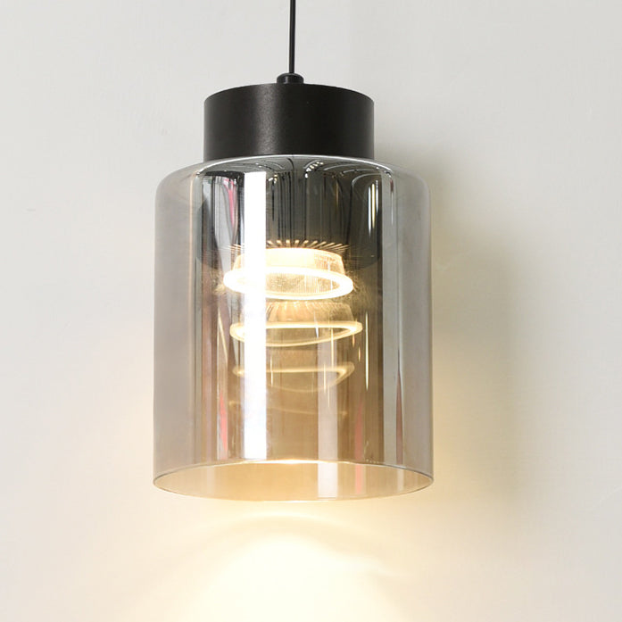 Modern Minimalist Aluminum & Glass Cylindrical Liftable LED Pendant Light For Dining Room & Bedside