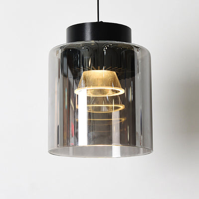 Modern Minimalist Aluminum & Glass Cylindrical Liftable LED Pendant Light For Dining Room & Bedside