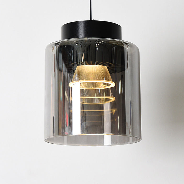 Modern Minimalist Aluminum & Glass Cylindrical Liftable LED Pendant Light For Dining Room & Bedside