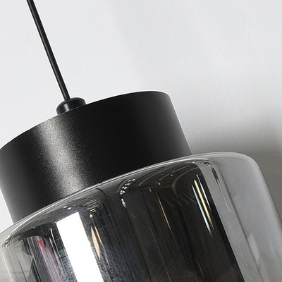 Modern Minimalist Aluminum & Glass Cylindrical Liftable LED Pendant Light For Dining Room & Bedside