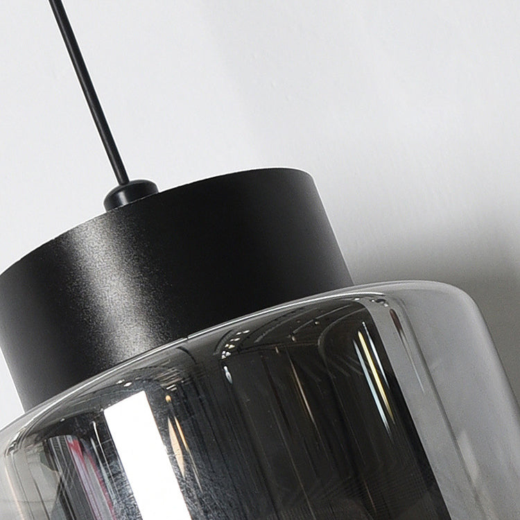 Modern Minimalist Aluminum & Glass Cylindrical Liftable LED Pendant Light For Dining Room & Bedside