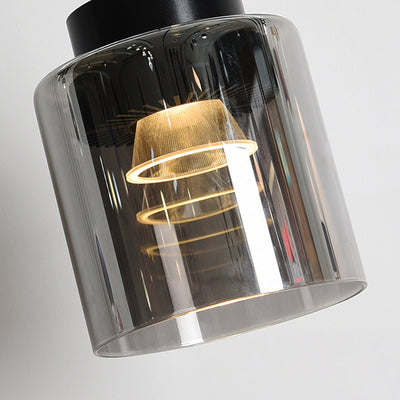 Modern Minimalist Aluminum & Glass Cylindrical Liftable LED Pendant Light For Dining Room & Bedside