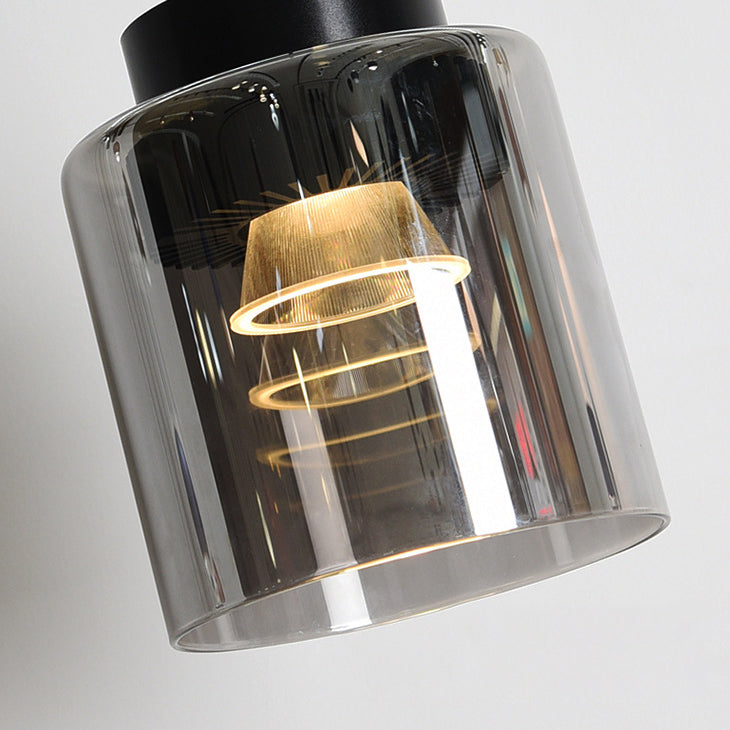 Modern Minimalist Aluminum & Glass Cylindrical Liftable LED Pendant Light For Dining Room & Bedside