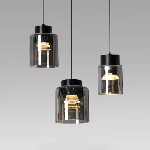 Modern Minimalist Aluminum & Glass Cylindrical Liftable LED Pendant Light For Dining Room & Bedside