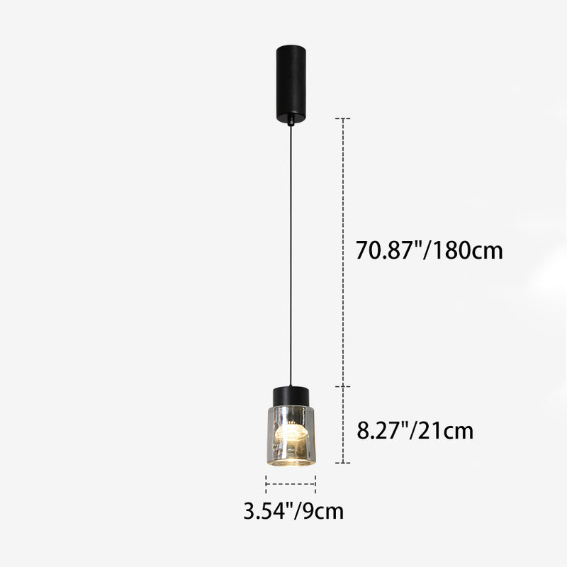 Modern Minimalist Aluminum & Glass Cylindrical Liftable LED Pendant Light For Dining Room & Bedside