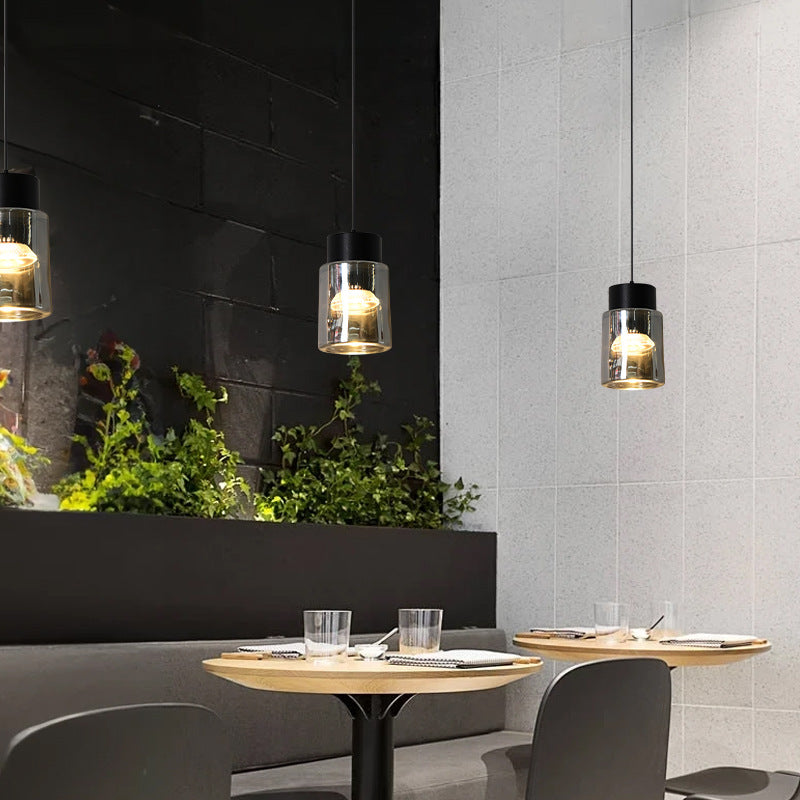 Modern Minimalist Aluminum & Glass Cylindrical Liftable LED Pendant Light For Dining Room & Bedside