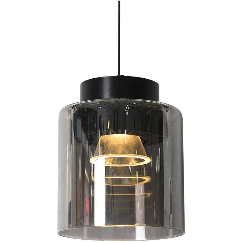 Modern Minimalist Aluminum & Glass Cylindrical Liftable LED Pendant Light For Dining Room & Bedside