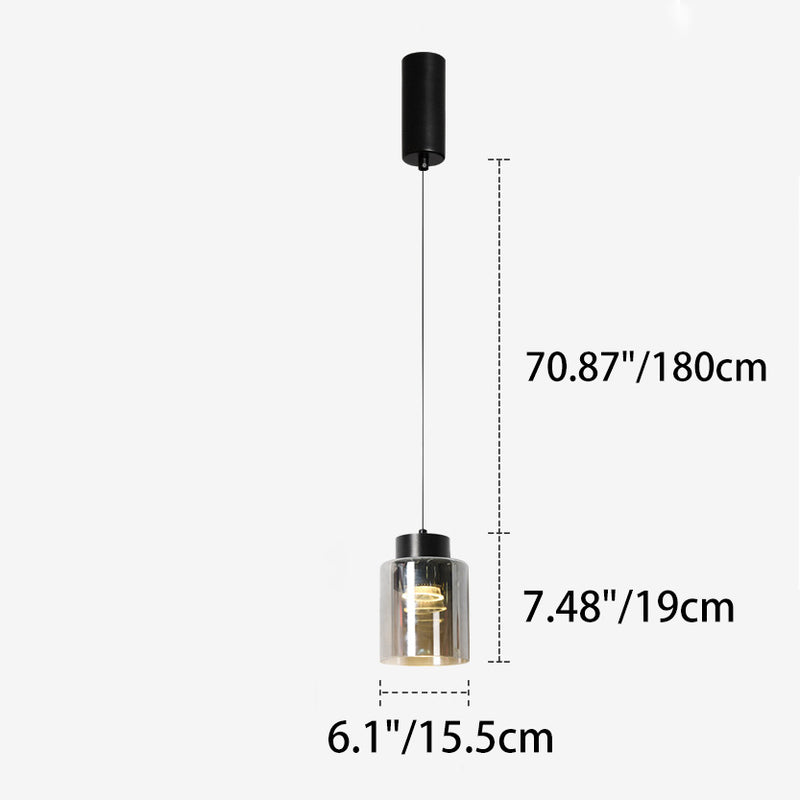 Modern Minimalist Aluminum & Glass Cylindrical Liftable LED Pendant Light For Dining Room & Bedside