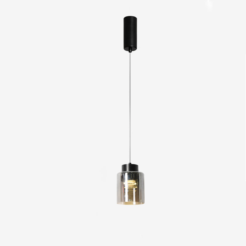 Modern Minimalist Aluminum & Glass Cylindrical Liftable LED Pendant Light For Dining Room & Bedside