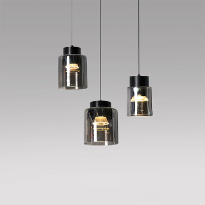 Modern Minimalist Aluminum & Glass Cylindrical Liftable LED Pendant Light For Dining Room & Bedside