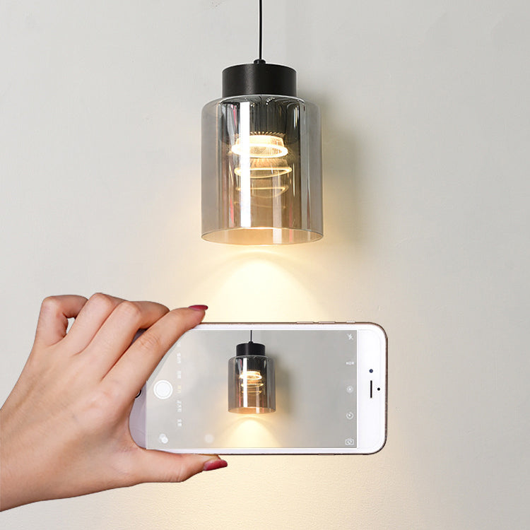 Modern Minimalist Aluminum & Glass Cylindrical Liftable LED Pendant Light For Dining Room & Bedside
