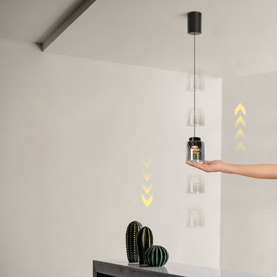 Modern Minimalist Aluminum & Glass Cylindrical Liftable LED Pendant Light For Dining Room & Bedside