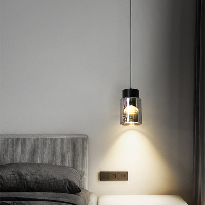 Modern Minimalist Aluminum & Glass Cylindrical Liftable LED Pendant Light For Dining Room & Bedside