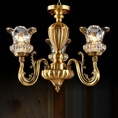 Traditional European Brass Glass Floral 3/8/10-Light Chandelier For Living Room And Bedroom