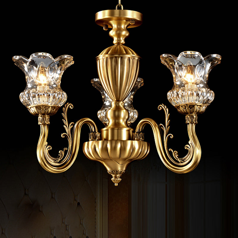 Traditional European Brass Glass Floral 3/8/10-Light Chandelier For Living Room And Bedroom