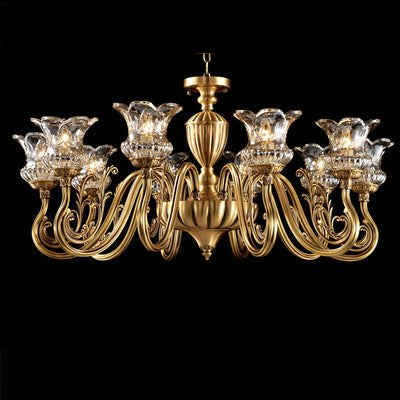 Traditional European Brass Glass Floral 3/8/10-Light Chandelier For Living Room And Bedroom