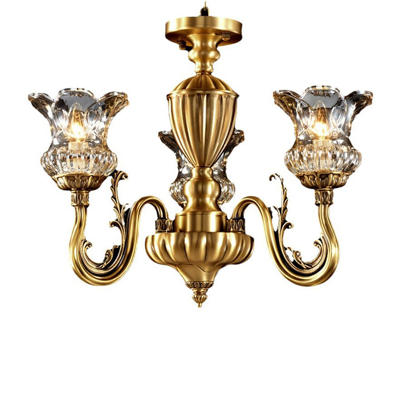 Traditional European Brass Glass Floral 3/8/10-Light Chandelier For Living Room And Bedroom