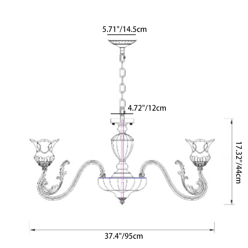 Traditional European Brass Glass Floral 3/8/10-Light Chandelier For Living Room And Bedroom