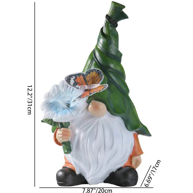 Modern Art Deco Solar Waterproof Resin Gnome With Flower &amp; Butterfly LED Outdoor Light Landscape Lighting For Garden