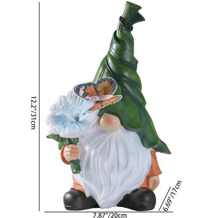 Modern Art Deco Solar Waterproof Resin Gnome With Flower &amp; Butterfly LED Outdoor Light Landscape Lighting For Garden