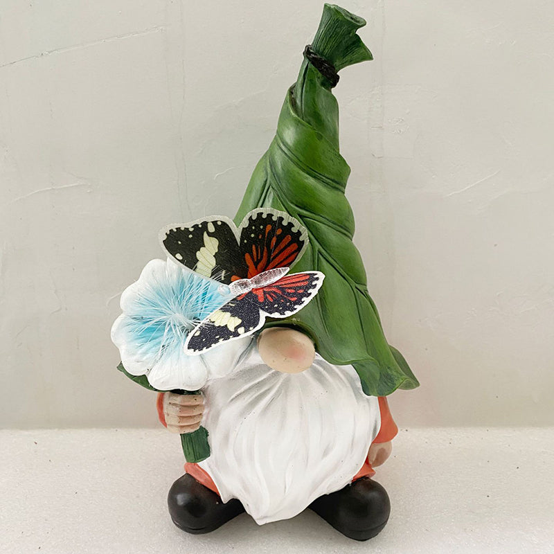 Modern Art Deco Solar Waterproof Resin Gnome With Flower &amp; Butterfly LED Outdoor Light Landscape Lighting For Garden