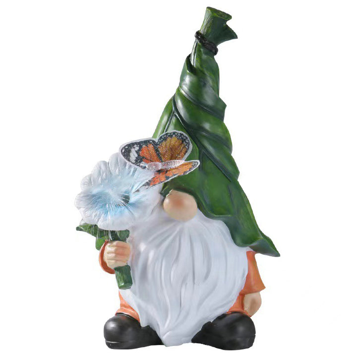 Modern Art Deco Solar Waterproof Resin Gnome With Flower &amp; Butterfly LED Outdoor Light Landscape Lighting For Garden