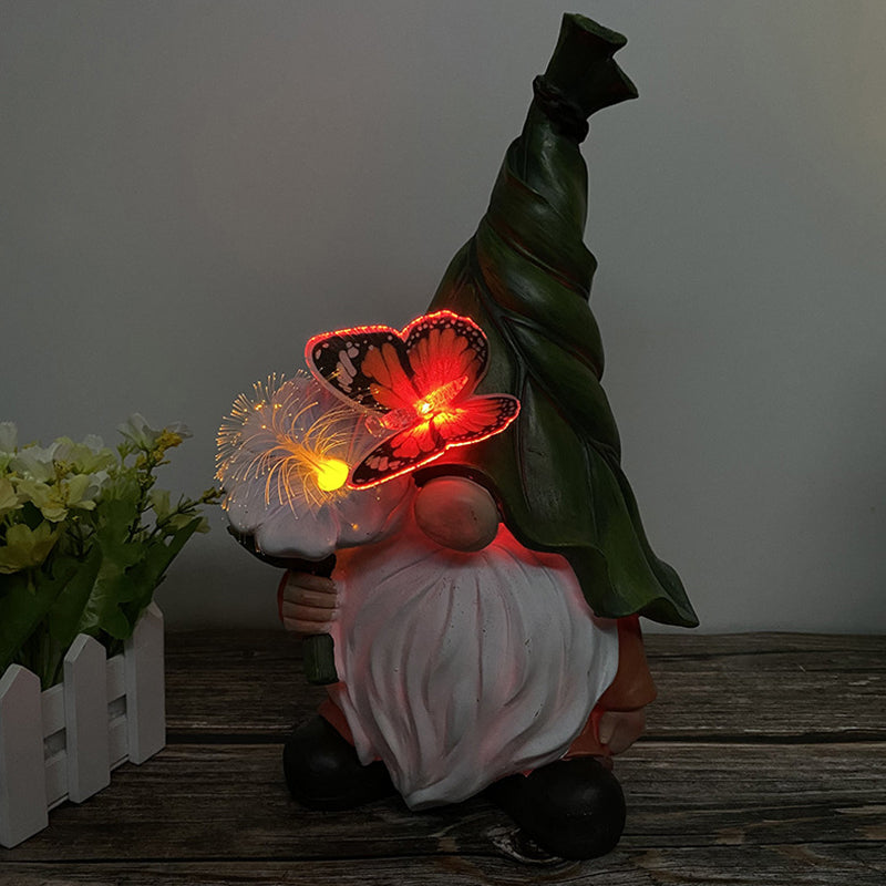 Modern Art Deco Solar Waterproof Resin Gnome With Flower &amp; Butterfly LED Outdoor Light Landscape Lighting For Garden
