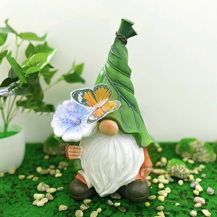 Modern Art Deco Solar Waterproof Resin Gnome With Flower &amp; Butterfly LED Outdoor Light Landscape Lighting For Garden