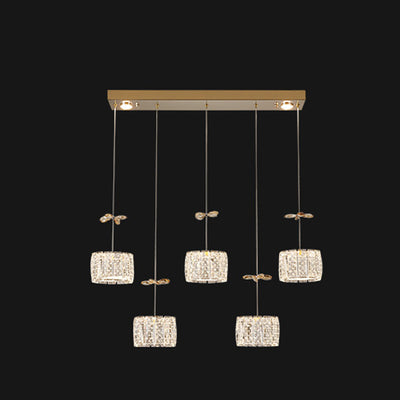 Modern Luxury Crystal & Stainless Steel Raindrop Cylinder Petal LED Chandelier Island Light For Dining Room & Living Room